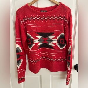 Ralph Lauren Vibrant Red Geometric Crew Neck Sweater